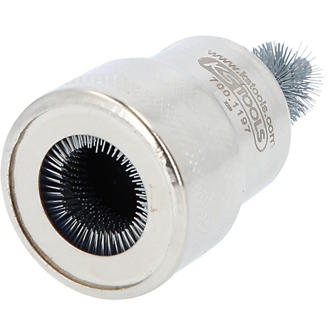 Nahaufnahme einer Metallbürste für die Reinigung. Auf dem Gehäuse ist 'KS TOOLS' und eine Artikelnummer zu sehen.